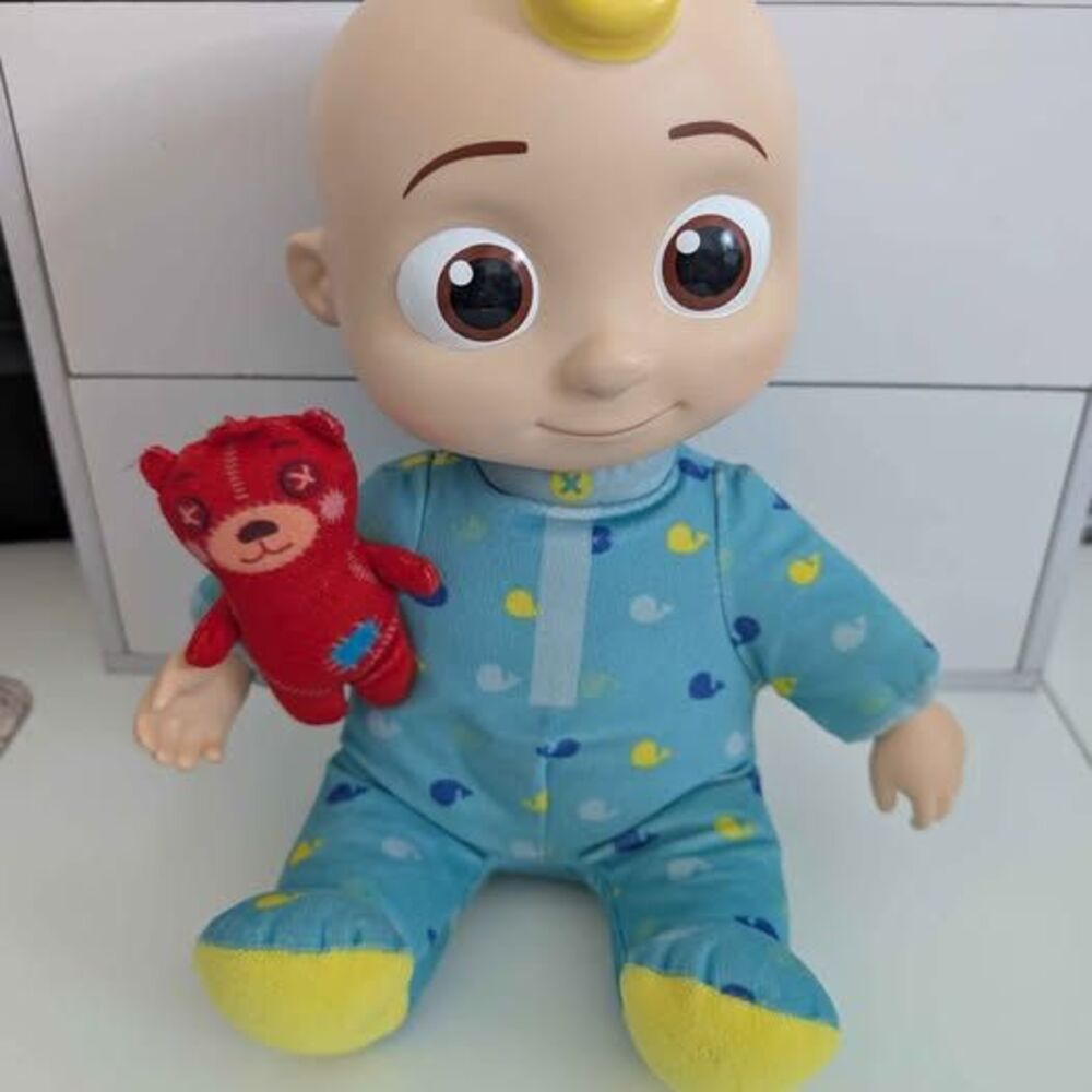 CoComelon Musical JJ Plush Doll with teddy bear Press Tummy to Sing Bedtime Song